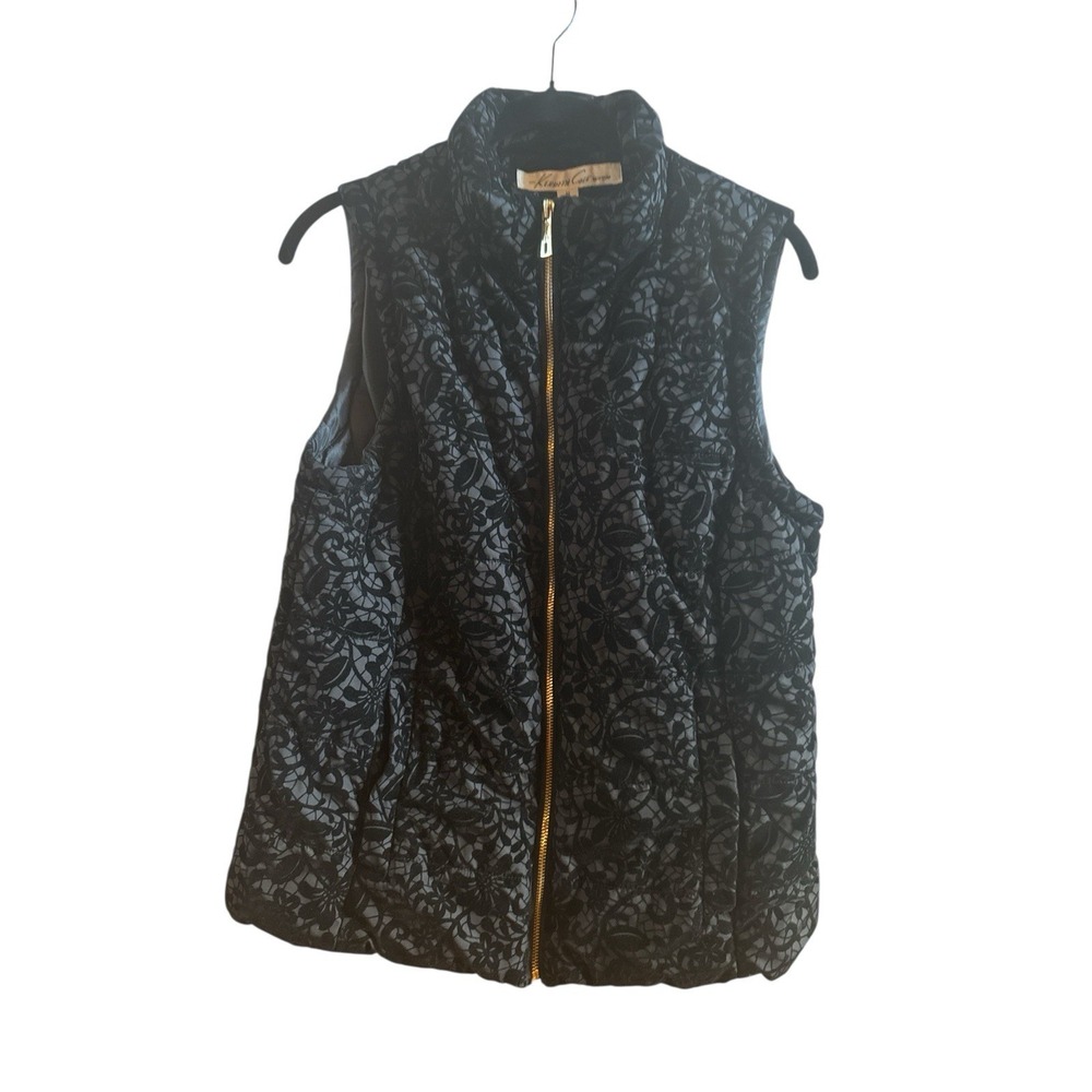 Kenneth Cole‎ Black Velvet Floral Burnout Vest Woman's Size Medium Gold Zipper